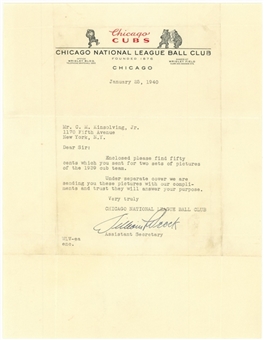 Bill Veeck Signed Typed Letter Dated 1/25/1940 (JSA)